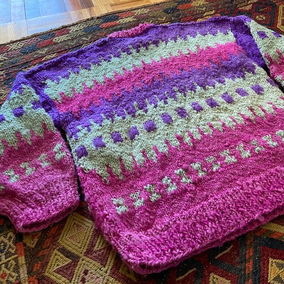 Handmade in Chile slouchy oversized chunky hippie sweater wool jumper - Picture 4 of 16